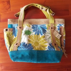 NWT Lucky Brand large suede and canvas tote bag